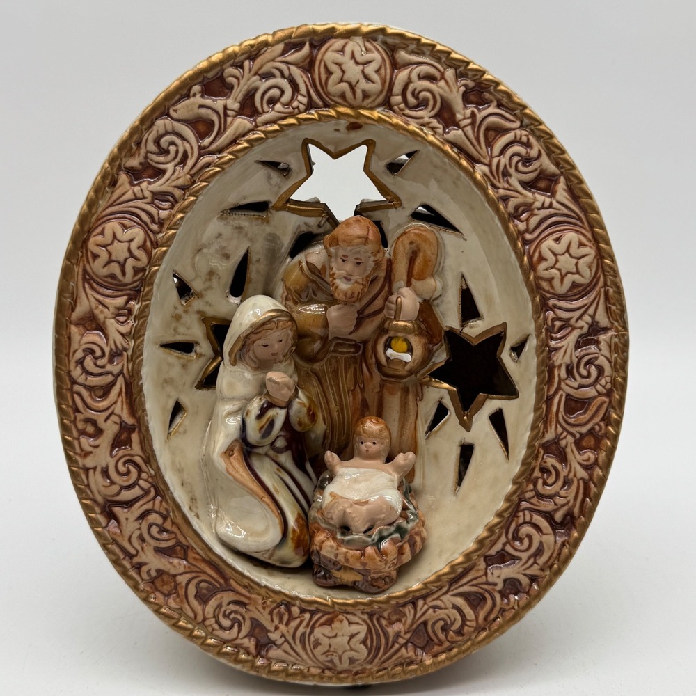 Vintage TII Collections Ceramic Nativity Holy Family Tea Light Candle Holder